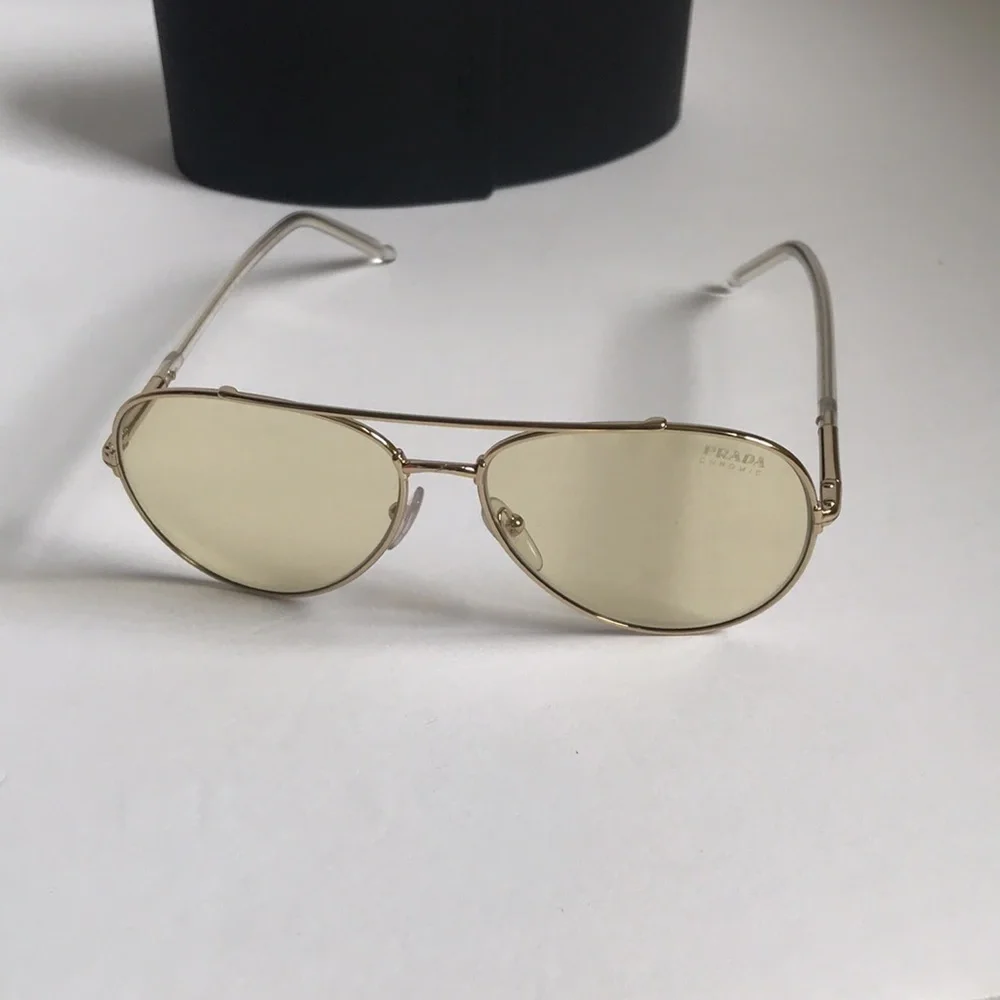 New Authentic PRADA SPR66X – ZVN01F Aviator Sunglasses - Yellow Lenses